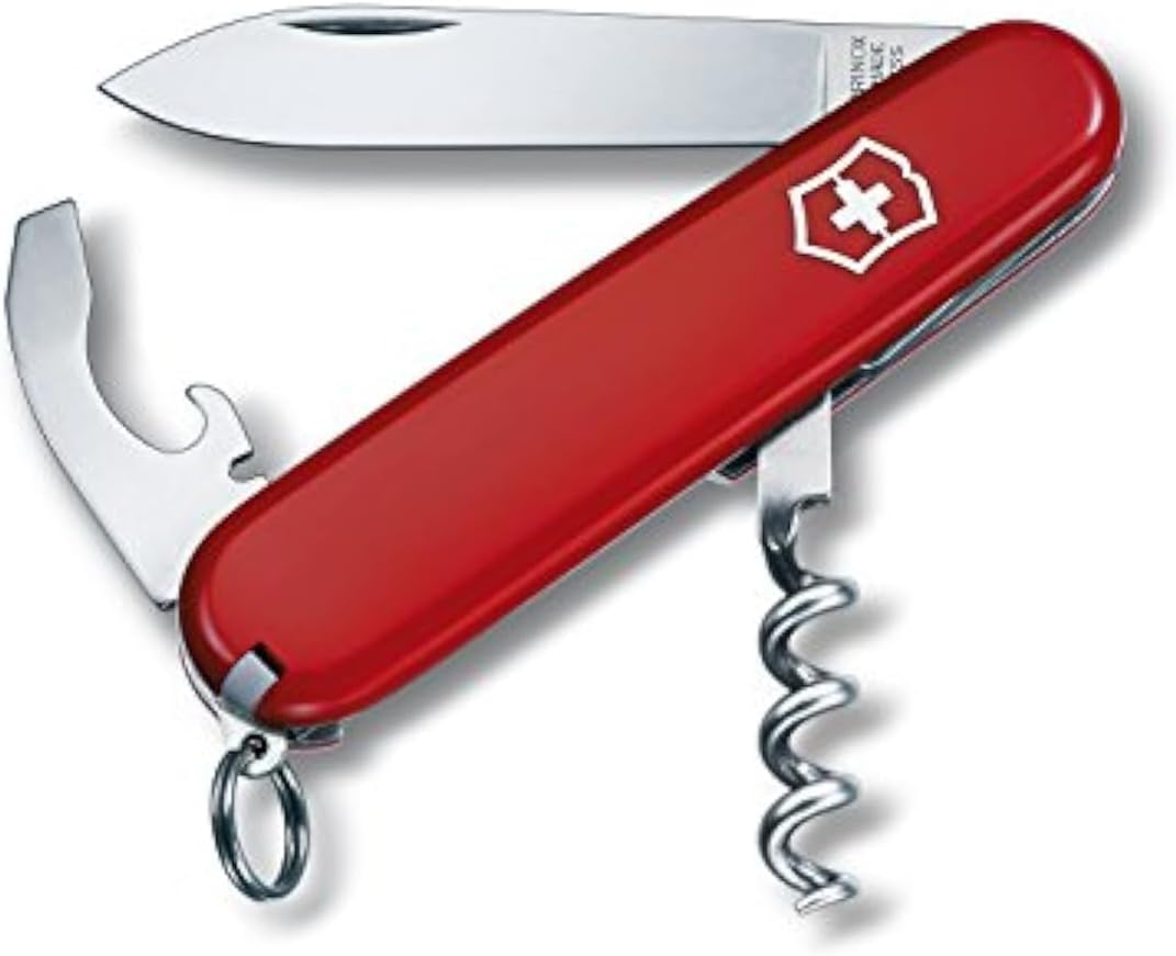 Victorinox Waiter Swiss Army Knife. 9 Function Swiss Made Pocket Knife with Large Blade. Corkscrew and Bottle Opener - Red