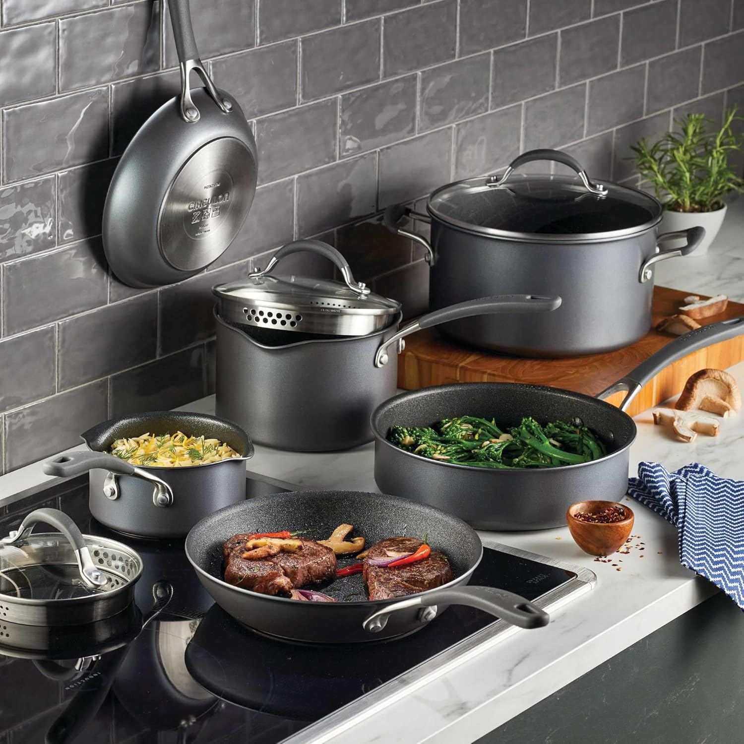 Circulon A1 Series with ScratchDefense Technology Nonstick Induction Cookware/Pots and Pans Set. 9 Piece. Graphite
