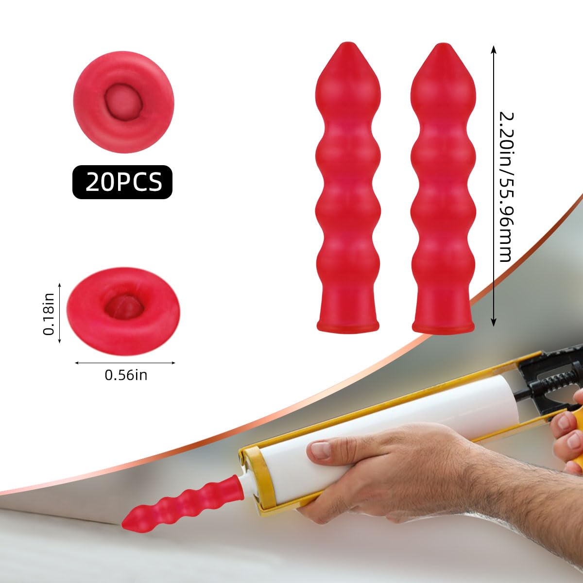 20 Pack Caulk Saver Caps - Seal and Preserve Open Caulking Tubes - Red