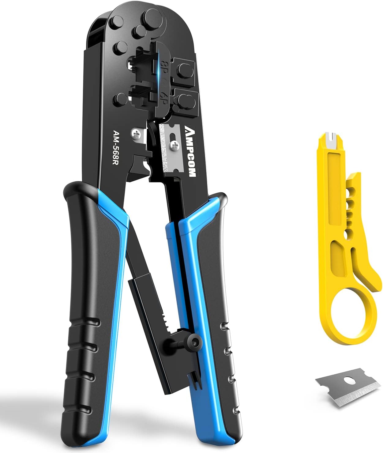 AMPCOM RJ45 Crimping Tool. 8P/6P-RJ11. RJ12 Crimper Cutter Stripper AM-568R