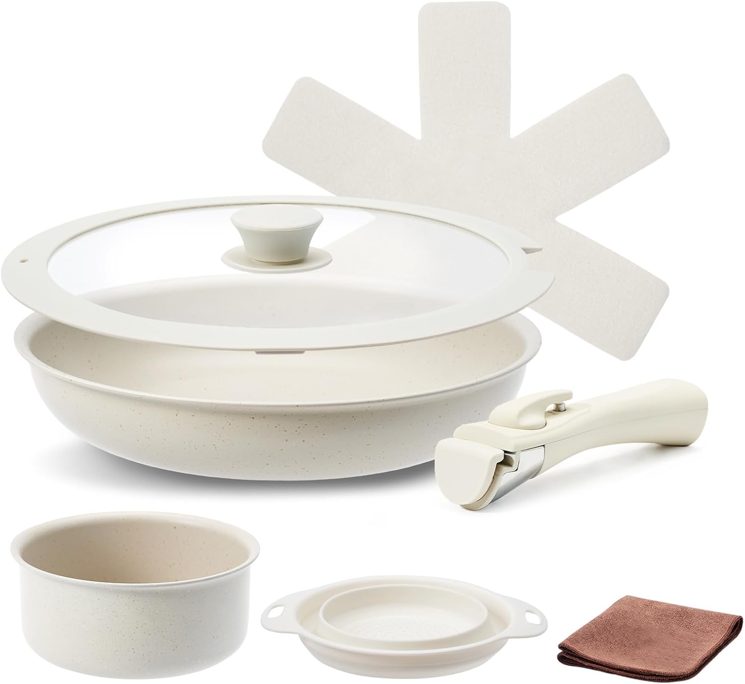 7-Piece Non Stick Ceramic Cookware Set with Detachable Handles. Induction & Oven Safe Pots and Pans Set. Non Toxic Pan Set for Cooking. Includes Pan Protectors