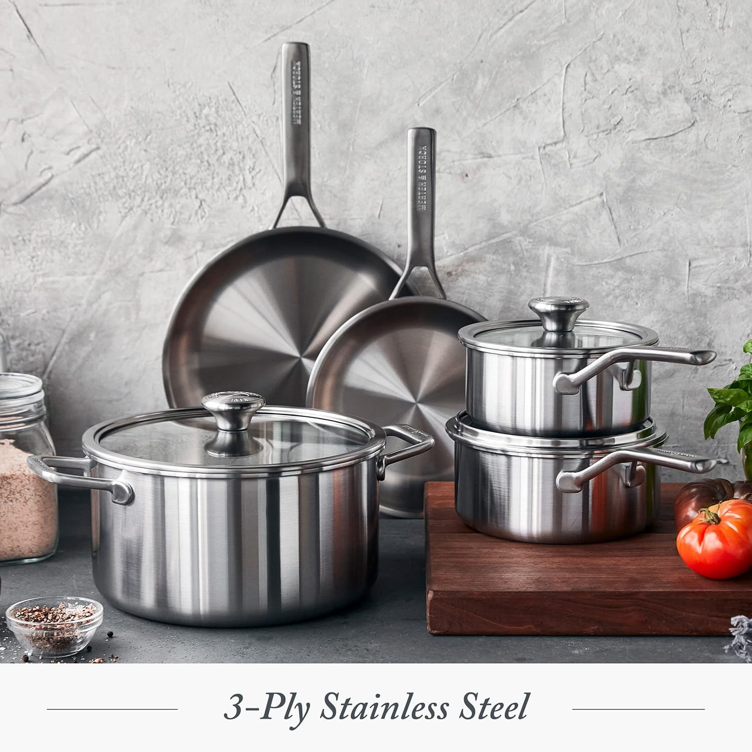 Merten & Storck Tri-Ply Stainless Steel 8 Piece Cookware Pots & Pans Set.Professional Cooking.Multi Clad.Measurement Markings.Drip-Free Pouring Edges.Durable Glass Lids. Induction.Oven&Dishwasher Safe