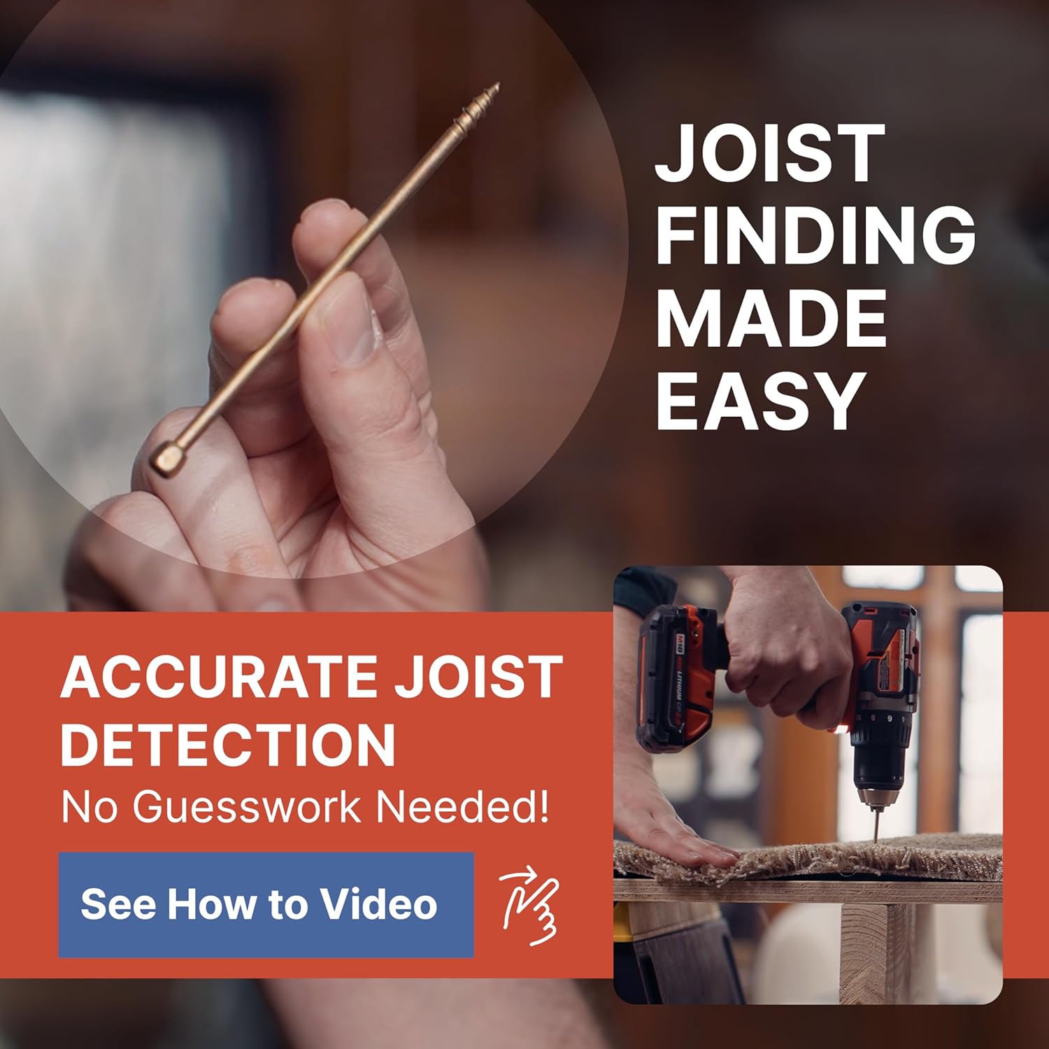 Squeaky Floor Repair Kit for Hardwood. Carpet. Vinyl & Linoleum – Complete Floor Squeak Repair Kit Includes Joist Finder Drill Bits. Tripod Fixture and 50 Counter-snap Screws