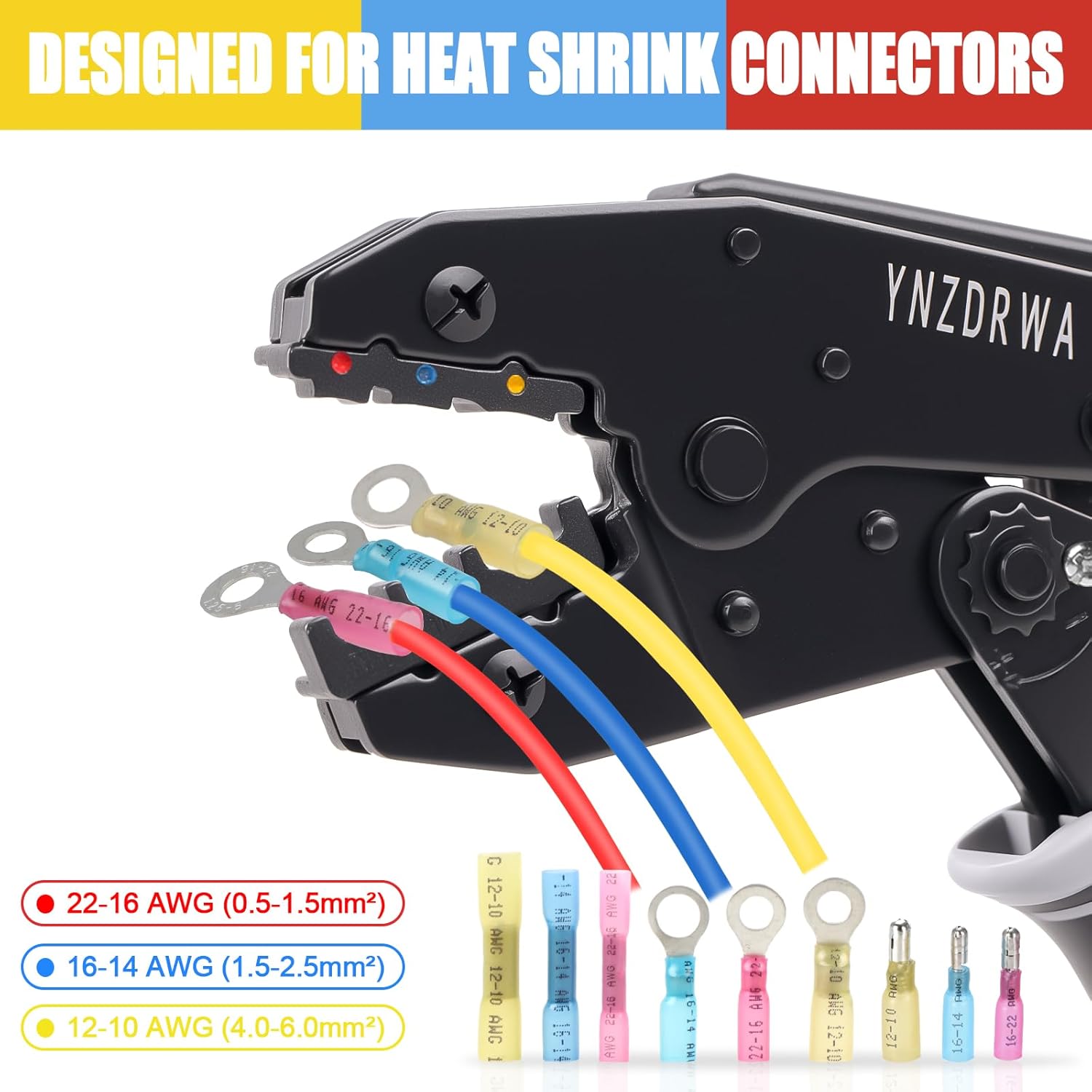 Crimping Tool for Heat Shrink Connectors. Upgraded Wire Crimper Tool. Ratcheting Wire Terminal Crimper - Crimping Pliers - Ratchet Terminal Crimper for 10 to 22 AWG Wire