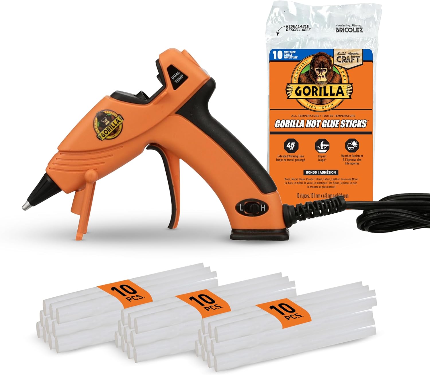 Gorilla Hot Glue Gun (Pack of 1) - Dual Temp Mini Size Hot Glue Gun with Precision Nozzle. Easy Squeeze Trigger. and Enhanced Safety Features for DIY. Craft. Repairs. and More