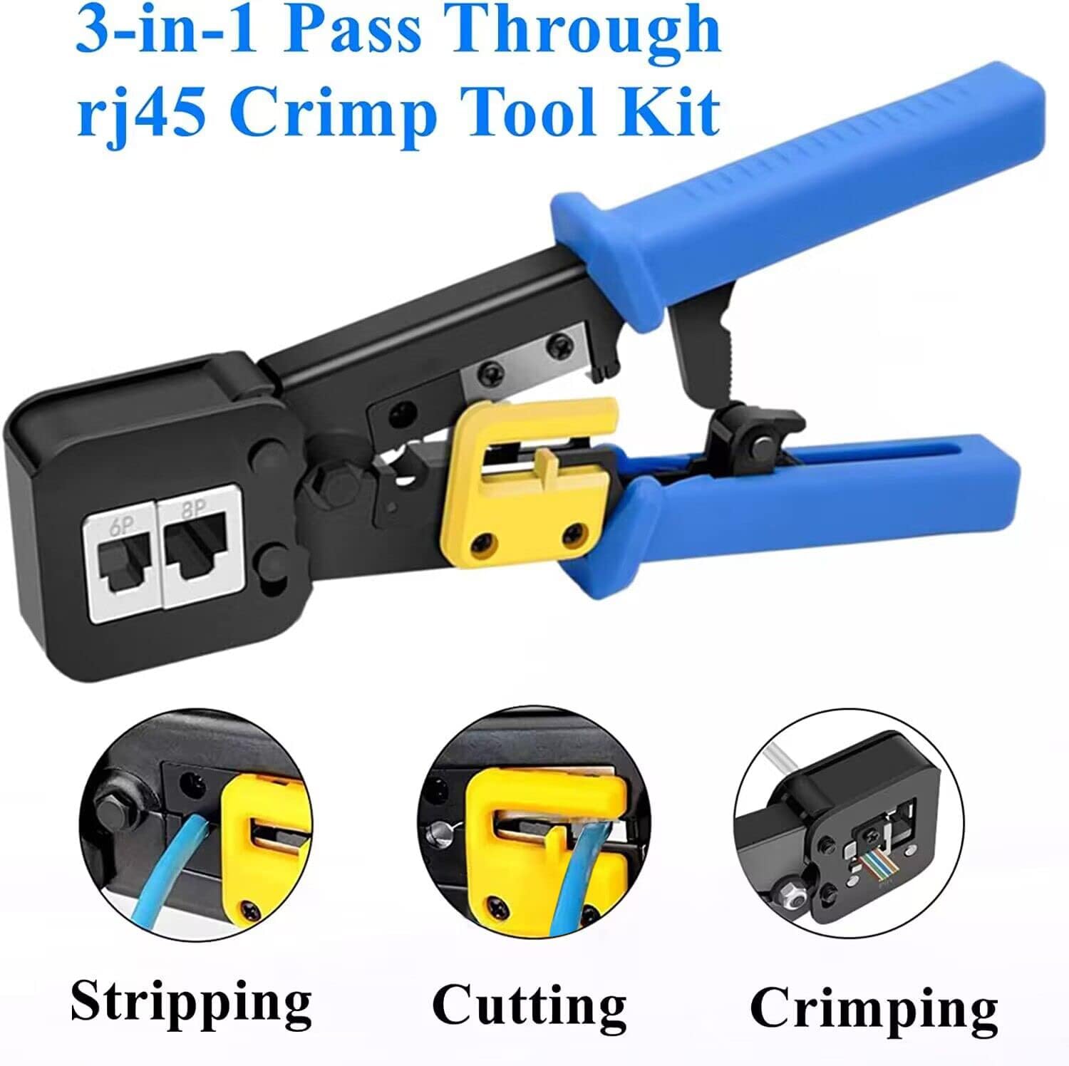 rj45 Crimping Tool for Cat6 Cat5e Cat5. Sturdy Crimper for rj45 rj12/11 Pass-Through Connectors with 50pcs rj45 Cat5e Pass-Through Connectors. 50pcs Covers. Wire Stripper; Network Cable Tester