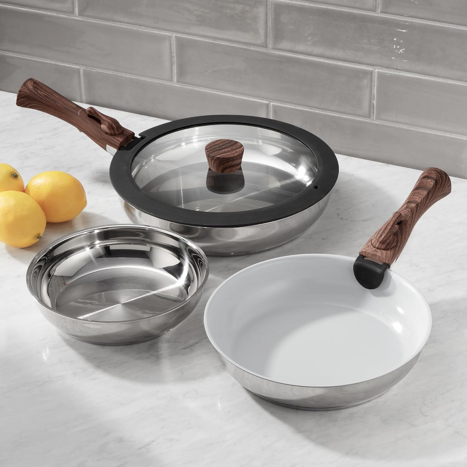 Ergo Chef Pro Series 8pc Smart Pan Set. Removable Handles. space-saving for kitchens. RVs & Camping Compatible with electric. gas & induction stoves. stainless steel pans & ceramic. PTFE & PFOA free