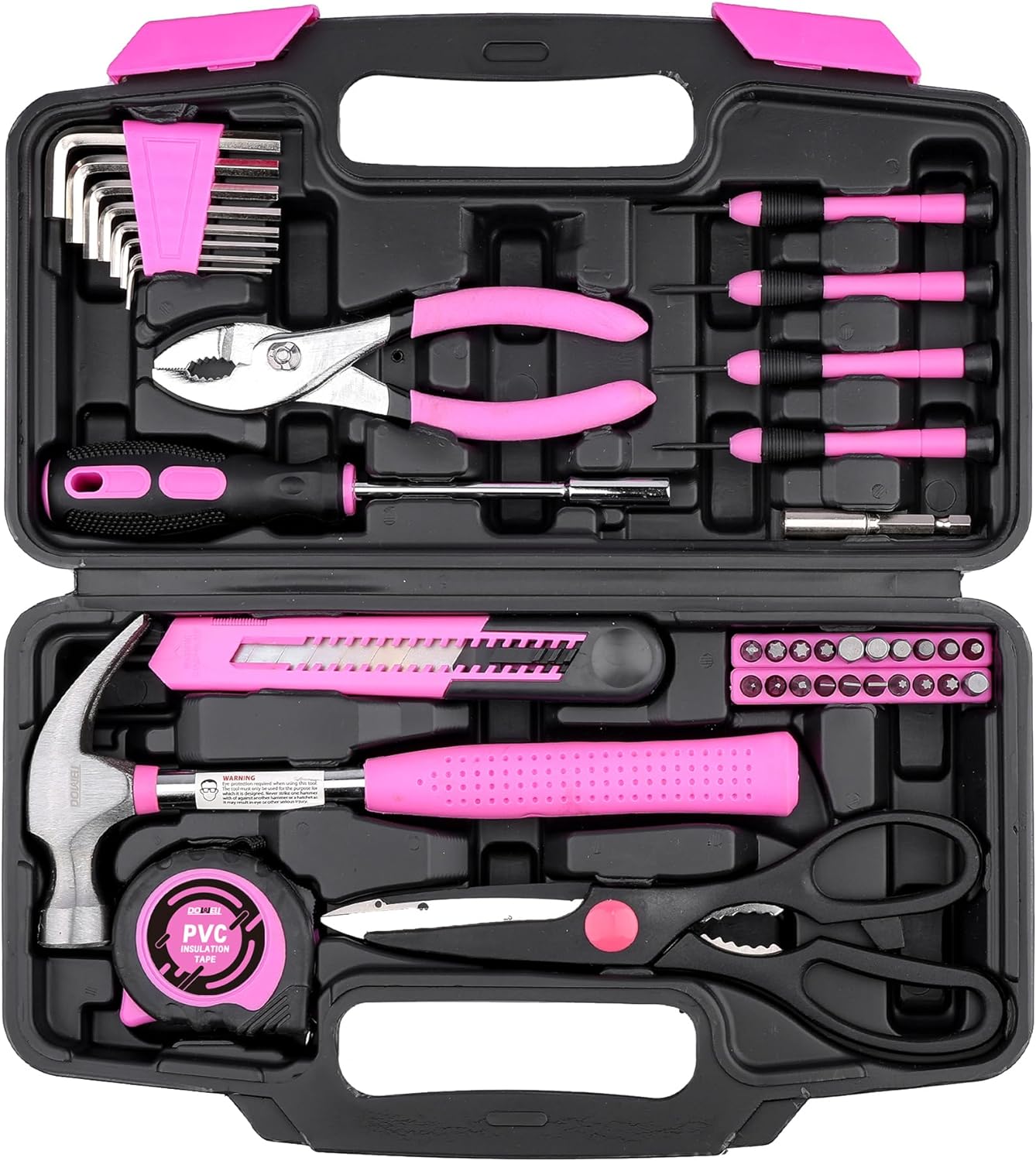DOWELL 40 Pieces Home Tool Set Pink. General Household Hand Tool Kit with Plastic Toolbox Storage Case. Mini Repair Tool kit for Women. College Students. Home Use & More