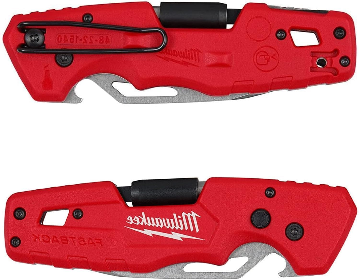Milwaukee FASTBACK Folding Utility Knife w/Blade Multifunctionality. Red-black