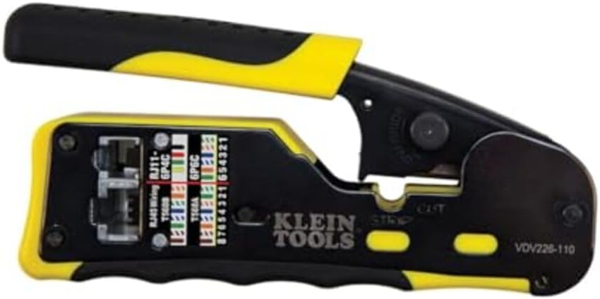 Klein Tools VDV226-110 Ratcheting Modular Data Cable Crimper / Wire Stripper / Wire Cutter for RJ11/RJ12 Standard. RJ45 Pass-Thru Connectors