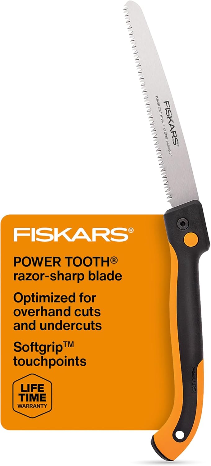 Fiskars Hand Saw. Folding Saw with Dual Position Locking Saw Blade for Overhand Cuts and Under Cuts and Power Tooth Blade with Triple Ground Teeth. Soft Grip 10-Inch Pruning Saw