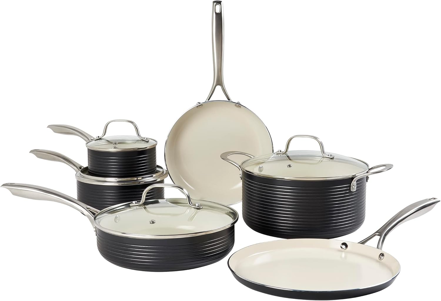 Denmark Tools For Cooks 10-Piece Monaco Nonstick Aluminum Cookware Set. Snow White