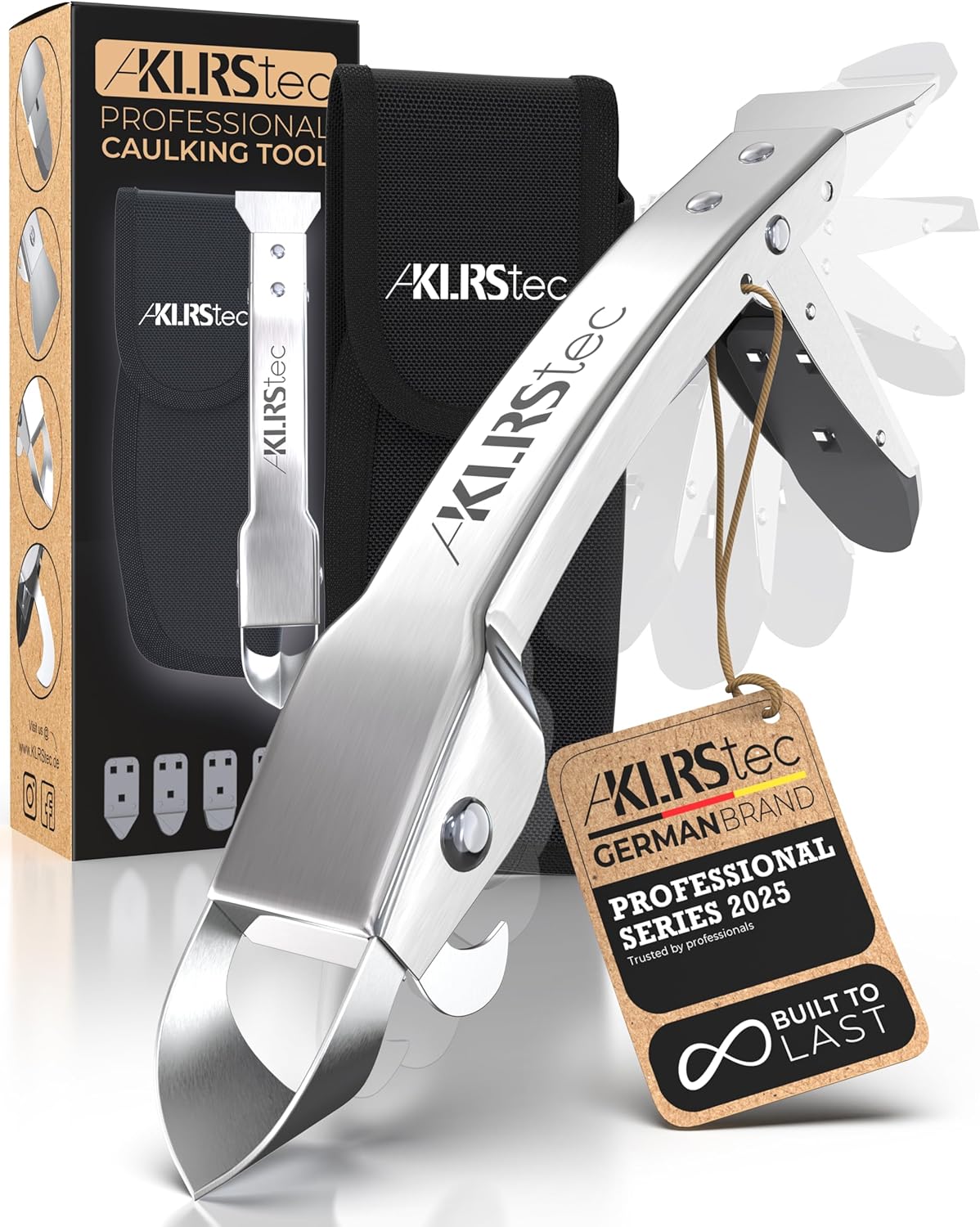 KLRStec Professional Caulking Tool [100% Stainless Steel] 4 in 1 Caulk Remover Tool Kit - Grout Remover and Finishing Tool – Professional Multitool for perfect Silicone Joints DIY Sealer and Scraper