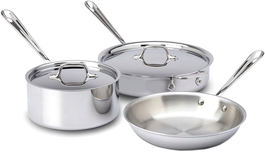 All-Clad 401599 Stainless Steel Tri-Ply Bonded Dishwasher Safe Cookware Set. 5-Piece. Silver