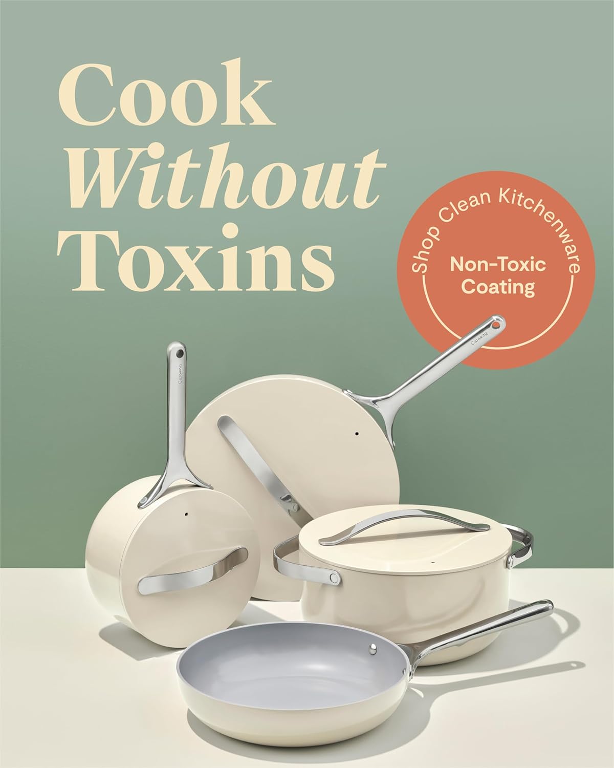 Caraway Nonstick Ceramic Cookware Set (12 Piece) Pots. Pans. Lids and Kitchen Storage - Non Toxic - Oven Safe & Compatible with All Stovetops - Sage