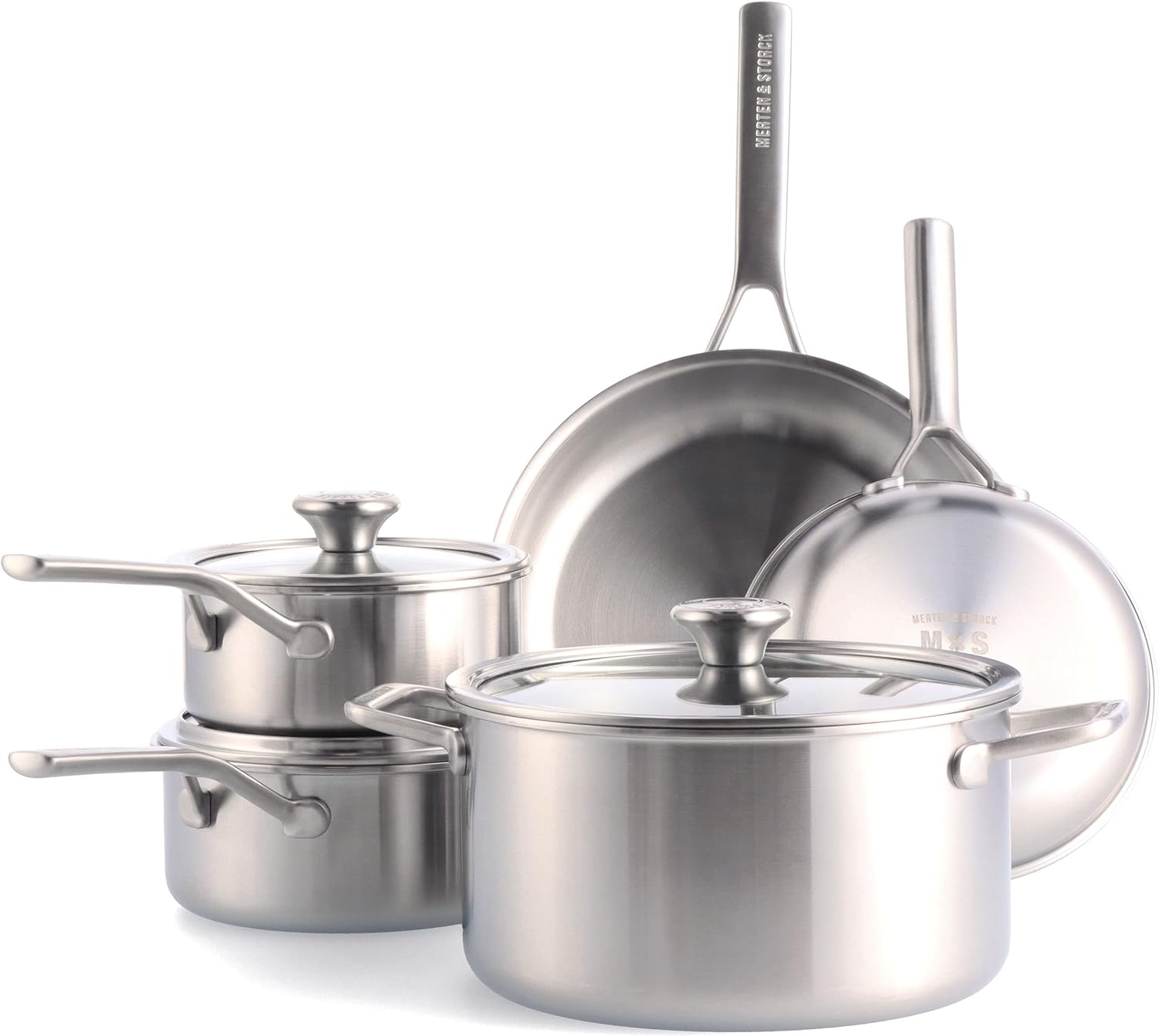 Merten & Storck Tri-Ply Stainless Steel 8 Piece Cookware Pots & Pans Set.Professional Cooking.Multi Clad.Measurement Markings.Drip-Free Pouring Edges.Durable Glass Lids. Induction.Oven&Dishwasher Safe