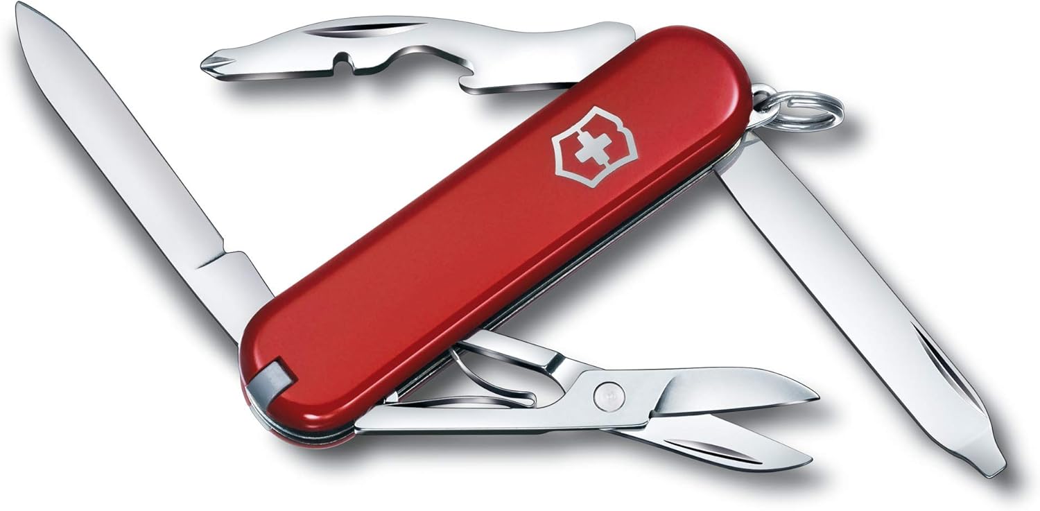Victorinox Rambler Swiss Army Knife. Compact. 10 Functions. Swiss Made Pocket Knife with Magnetic Phillips Screwdriver. Scissors and Tweezers - Red