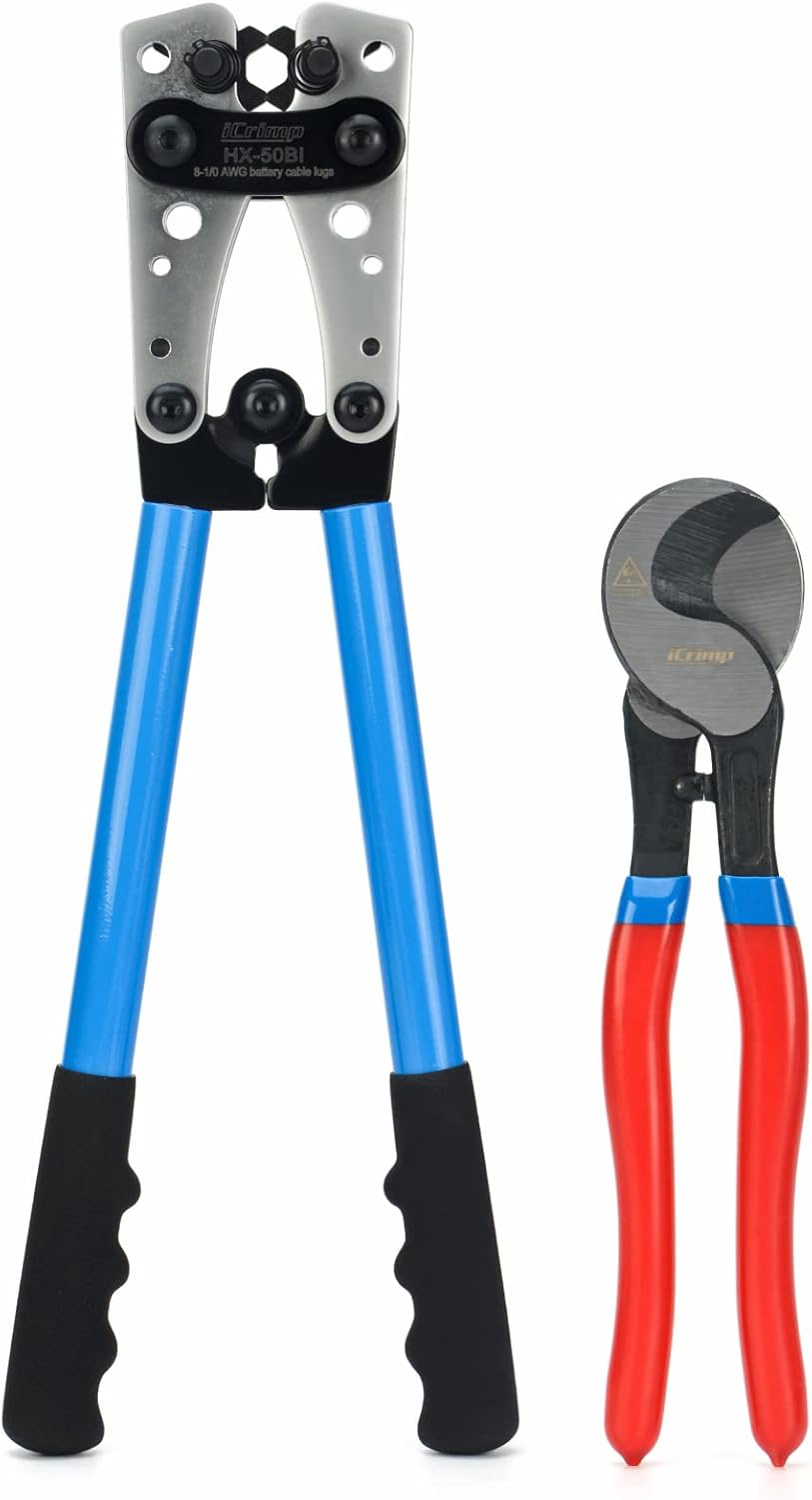 iCrimp Battery Cable Lug Crimping Tool for 8. 6. 4. 2. 1. 1/0 AWG Heavy Duty Wire Lugs. Battery Terminal. Copper Lugs with Wire Shear Cutter