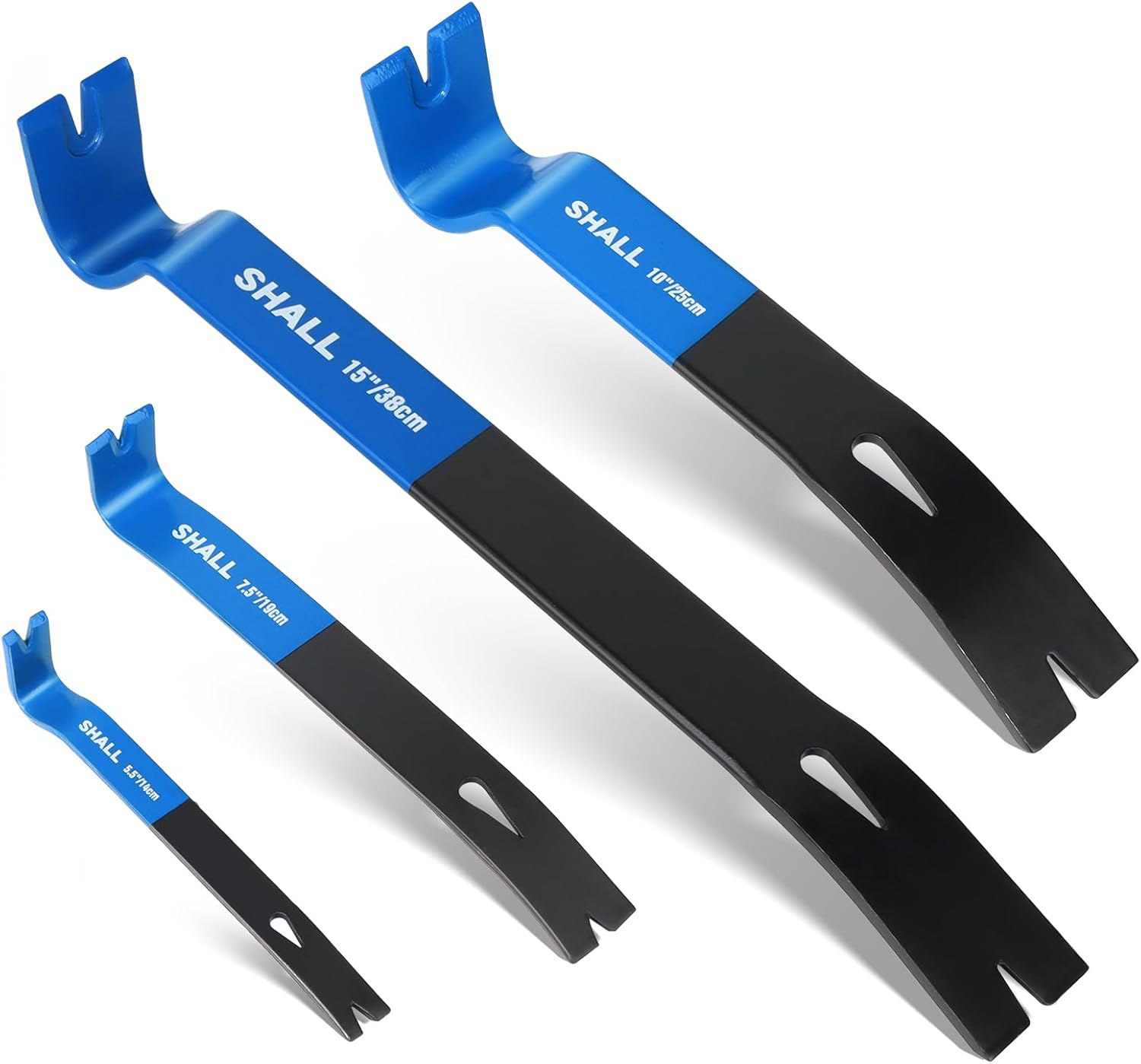 SHALL 4-Piece Flat Pry Bar Set -15 10 7.5 5.5- Heavy Duty & Mini Nail Puller Crowbar. Utility Claw Bar. Wonder Bar. High-Carbon Steel Flat Bar Tool for Home Remolding & Woodworking