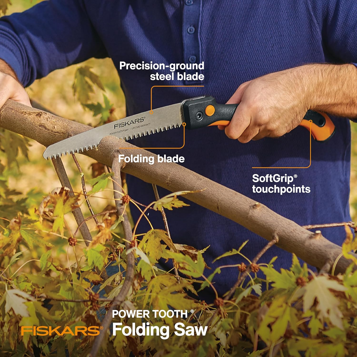 Fiskars Hand Saw. Folding Saw with Dual Position Locking Saw Blade for Overhand Cuts and Under Cuts and Power Tooth Blade with Triple Ground Teeth. Soft Grip 10-Inch Pruning Saw