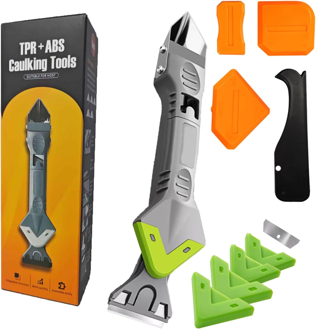 9 in 1caulk smoothingand Grouting Tool. silicone remover .Sealant Trimming and Removal Tool with Grout Squeegee for Bathrooms. Windows. Doors. Kitche