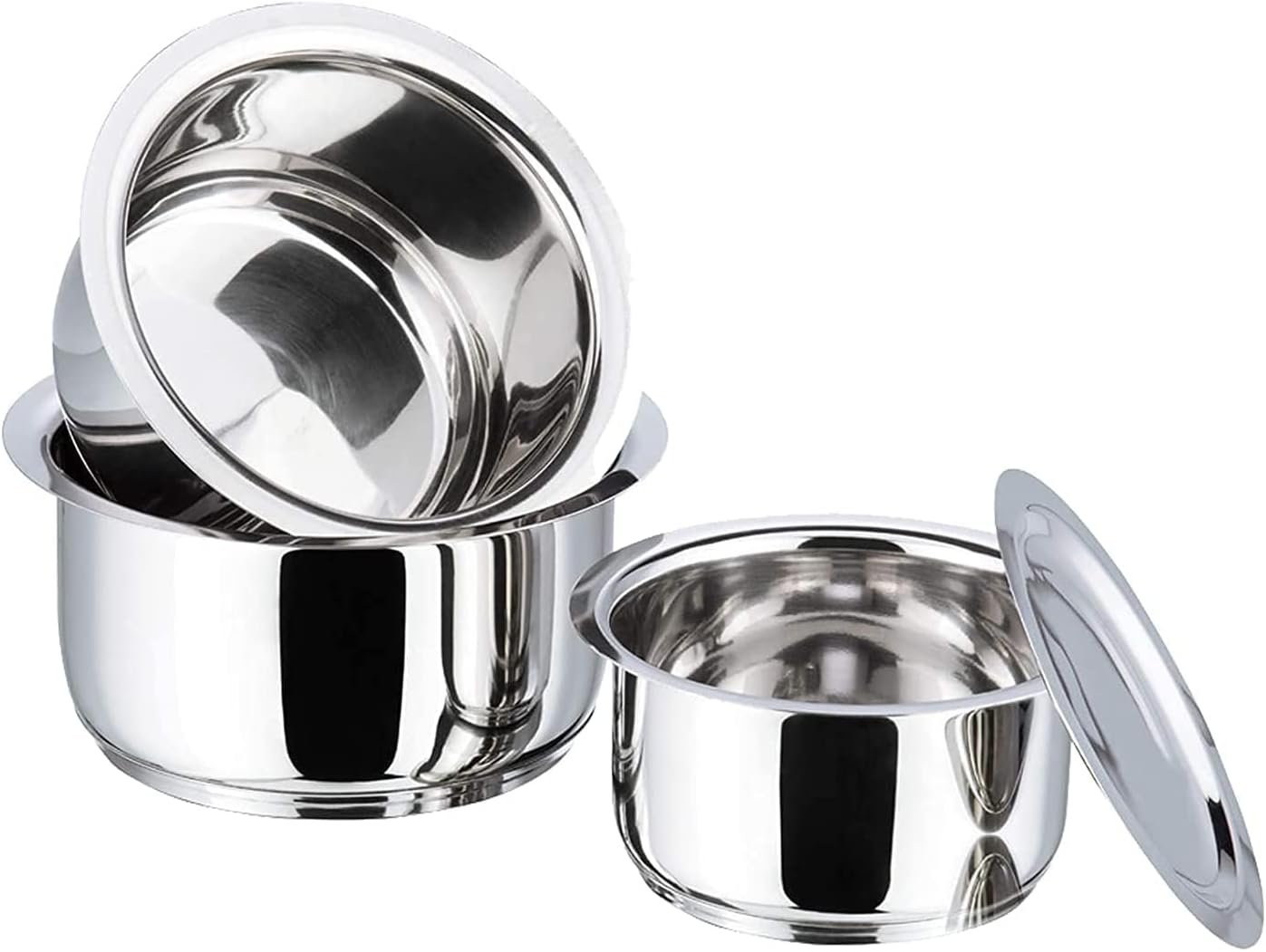 Mother's Day Gifts 3 Pcs Stainless Steel Induction & Gas Stove Friendly Container Pot Set | Stainless Steel Tope Cookware Set with Lids