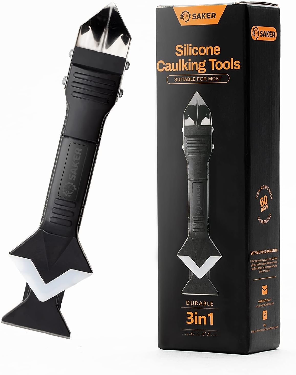 Saker Silicone Caulking Tools-3 in 1 Sealant Finishing Tool Grout Remove Scraper (Stainless Steelhead).Caulk Remover Glass Glue Angle Scraper for Bathroom.Kitchen.Floor.Window.Sink Joint.Frames Seal