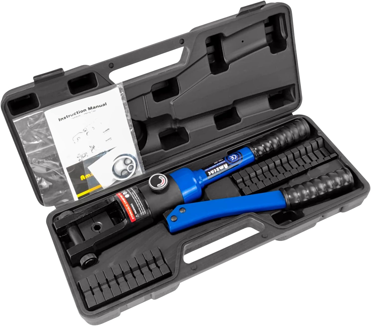 AMZCNC Hydraulic Crimping Tool and Cable Cutter Hydraulic Cable Lug Crimper 8 US TON 12 AWG to 00 (2/0) Electrical Terminal Cable Wire Tool Kit with 9 Die