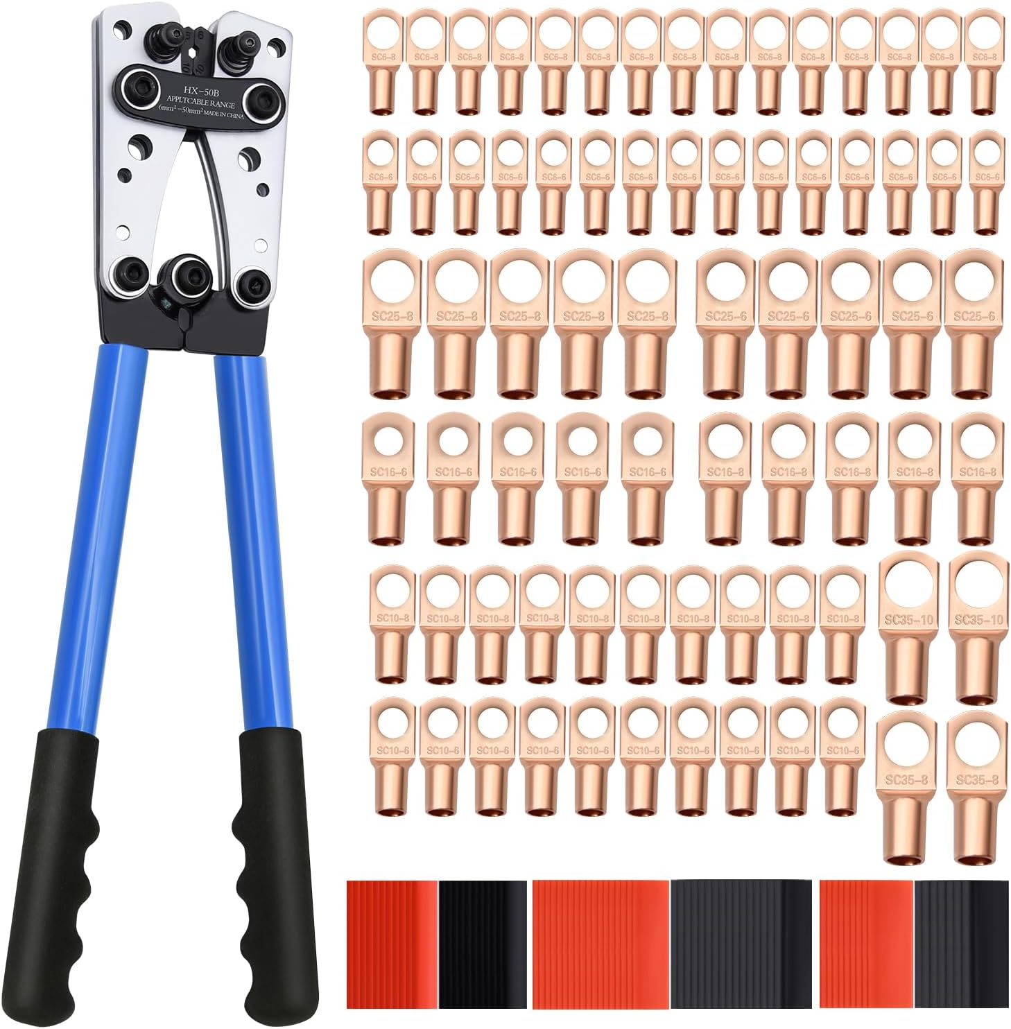 Cable Lug Crimping Tool with 170pcs Copper Wire Lugs. Wire Crimping Tool for AWG 10-1/0 Electrical Lug Crimper. with Cable Cutter. 210pcs Dual Wall Adhesive Heat Shrink Tubing