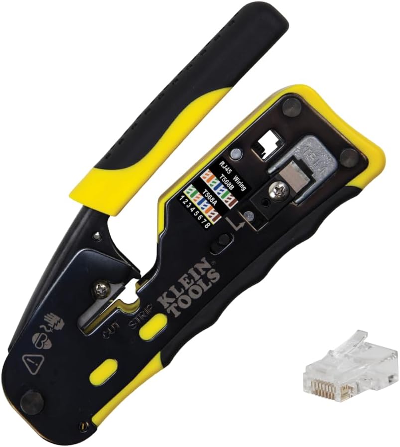 Klein Tools VDV226-110 Ratcheting Modular Data Cable Crimper / Wire Stripper / Wire Cutter for RJ11/RJ12 Standard. RJ45 Pass-Thru Connectors