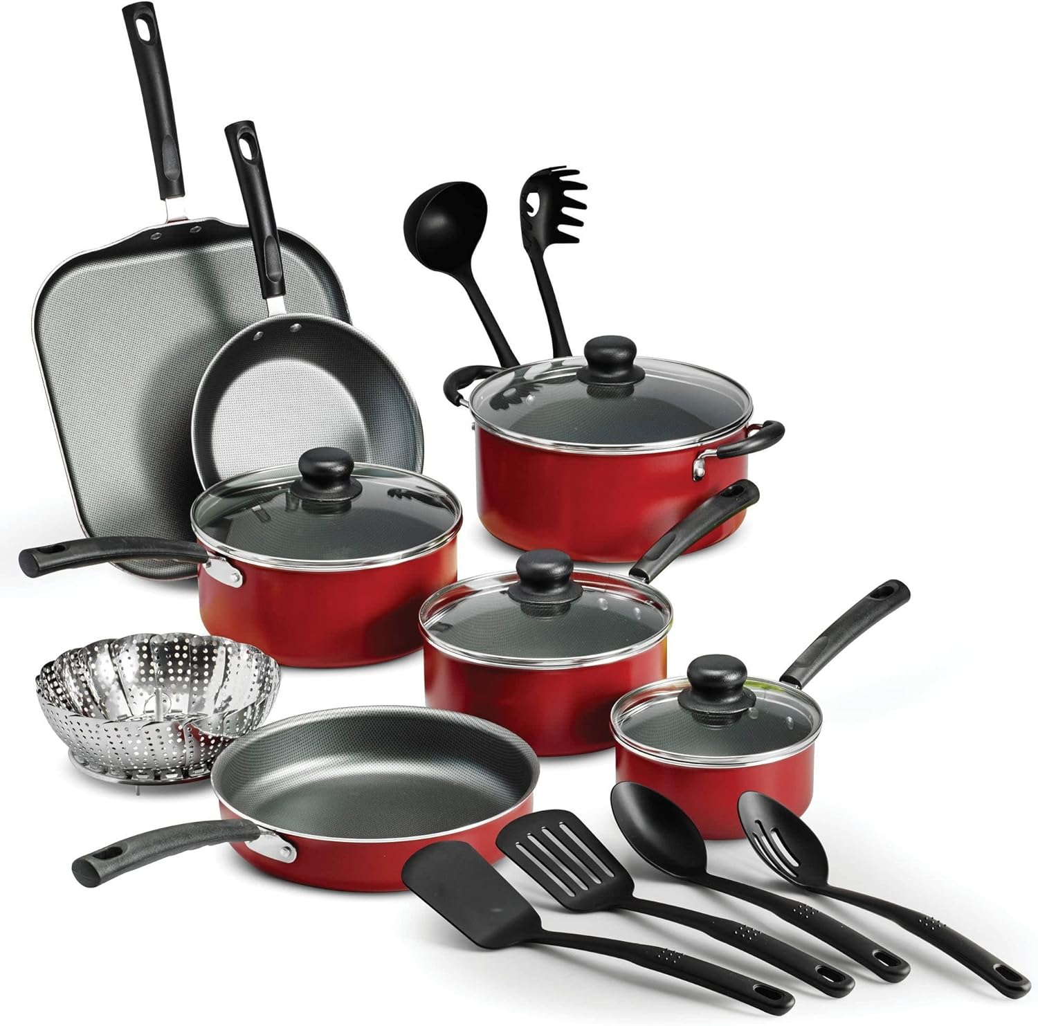 Primaware 18 Piece Non-stick Cookware Set (Color : Red)