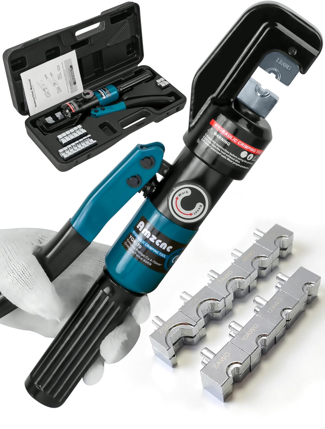 Hand Operated Hydraulic Crimping Tool Range 12 AWG-2/0 AWG for Cable lugs Hydraulic Crimping Crimper Wire Terminal Lug Tool with 9 Pairs Dies