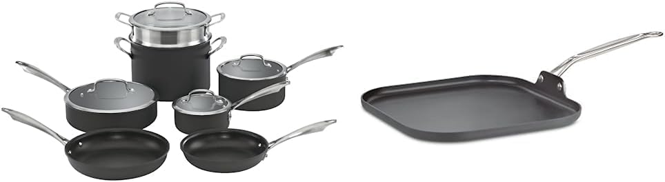 Cuisinart Anodized 11-Piece Cookware Set Dishwasher-Safe-Hard. Black and Cuisinart 630-20 Chef's Classic 11-Inch Square Griddle Nonstick-Hard-Anodized