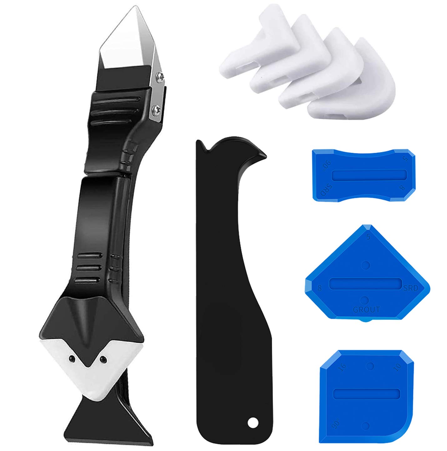 King&Charles Silicone Caulking Tool Kit. 3 in 1 Caulk Remover & Grout Removal Tool. with 4pc Glass Glue Angle Scraper