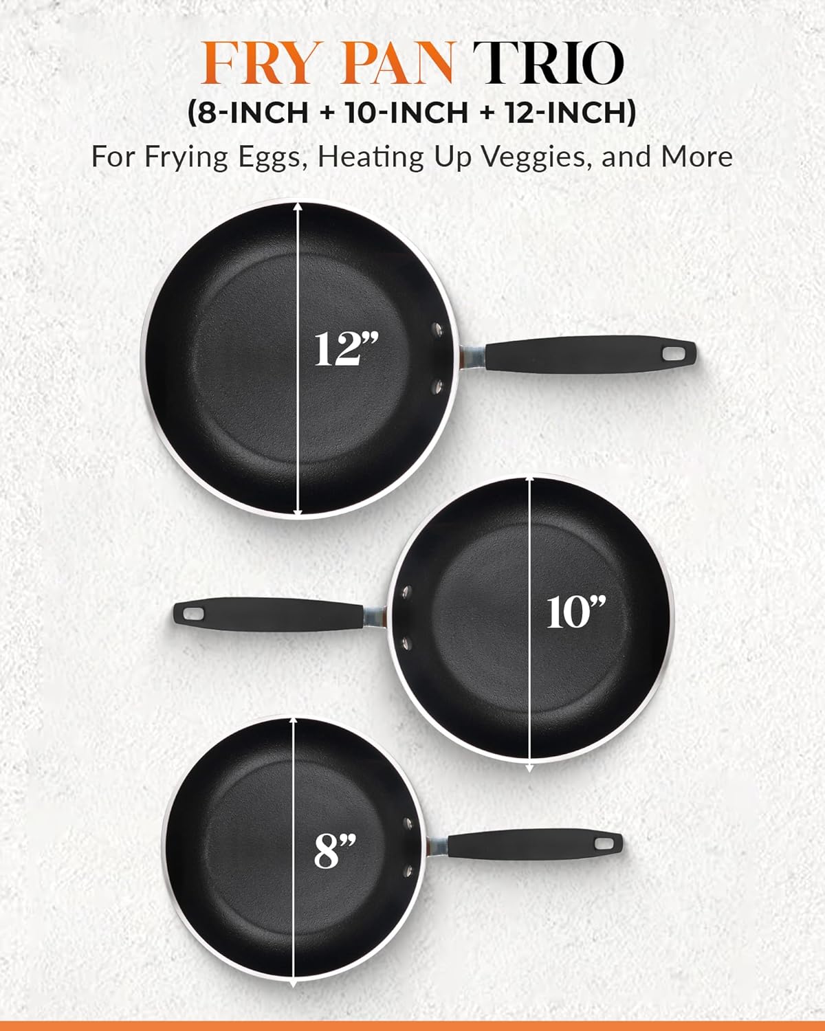 Gotham Steel 3-Piece Copper Cast Nonstick Fry Pan Set. 8. 10 & 12 Skillets. Omelet Pan. PFOA-Free. Dishwasher Safe Cool Touch Handle