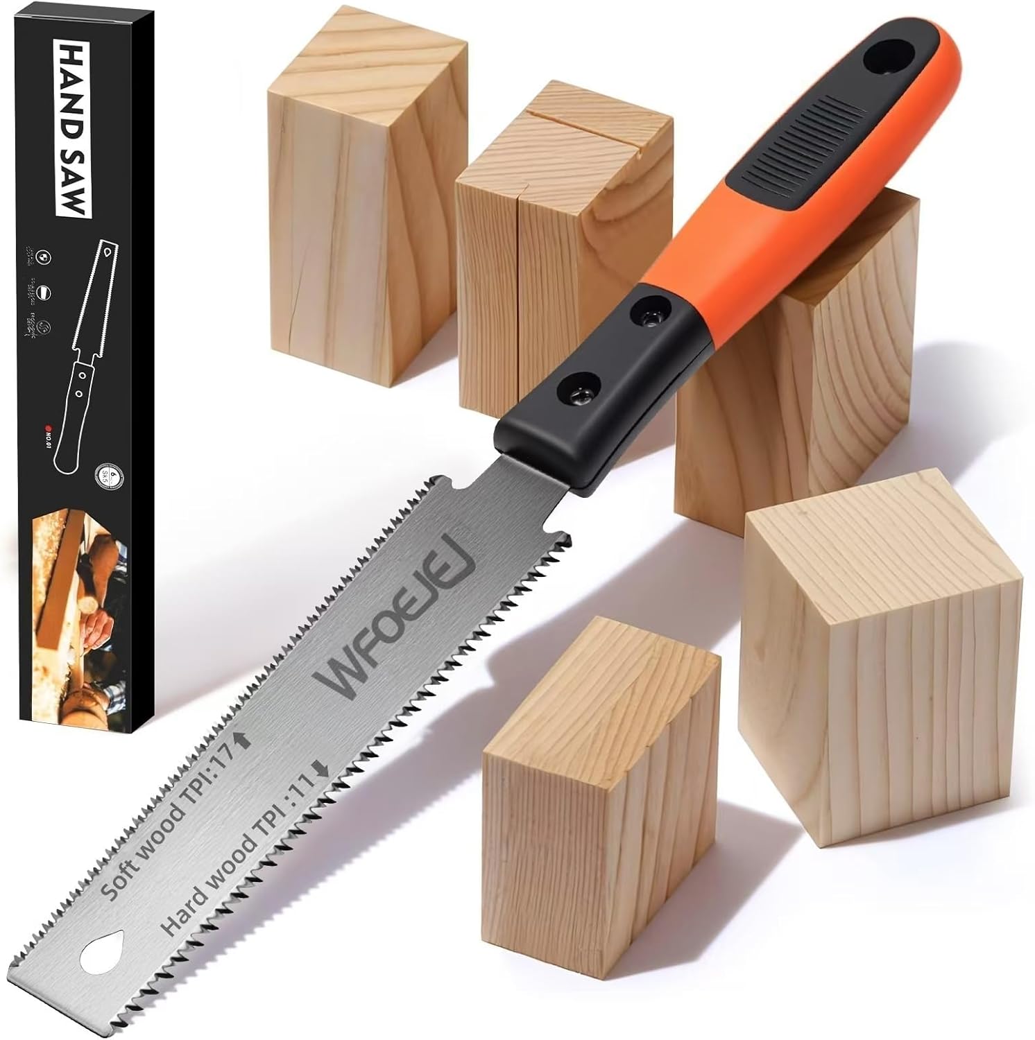 Japanese Hand Saw. 6-Inch Double-Edge Pull Saw. SK5 Flexible Blade.11/17 TPI Blade with Soft Grip Handle for Hardwood & Softwood Woodworking.