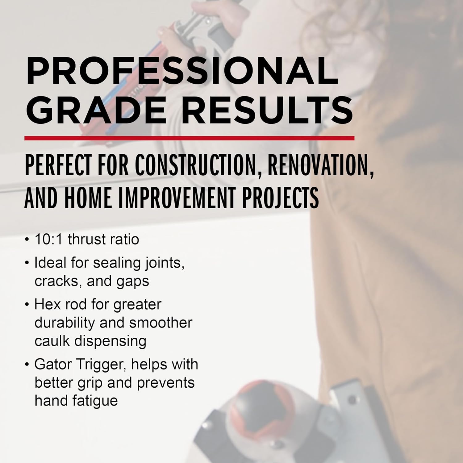 Newborn Octogun 930-GTD Drip-Free Caulking Gun - Gator Trigger Grip | Fits 1/10 Gallon Cartridge |10:1 Thrust Ratio | Smooth Hex Rod Cradle with Built-in Smoother Tool | Scraper & Plug Included