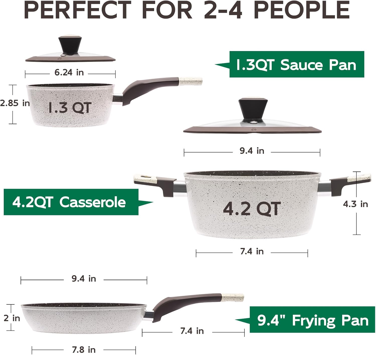 5Pcs Non Stick Pots and Pans Set | Ceramic Cookware Set with Stay-Cool Handles | PFAS-Free. Healthy & Safe Kitchen Utensils Set