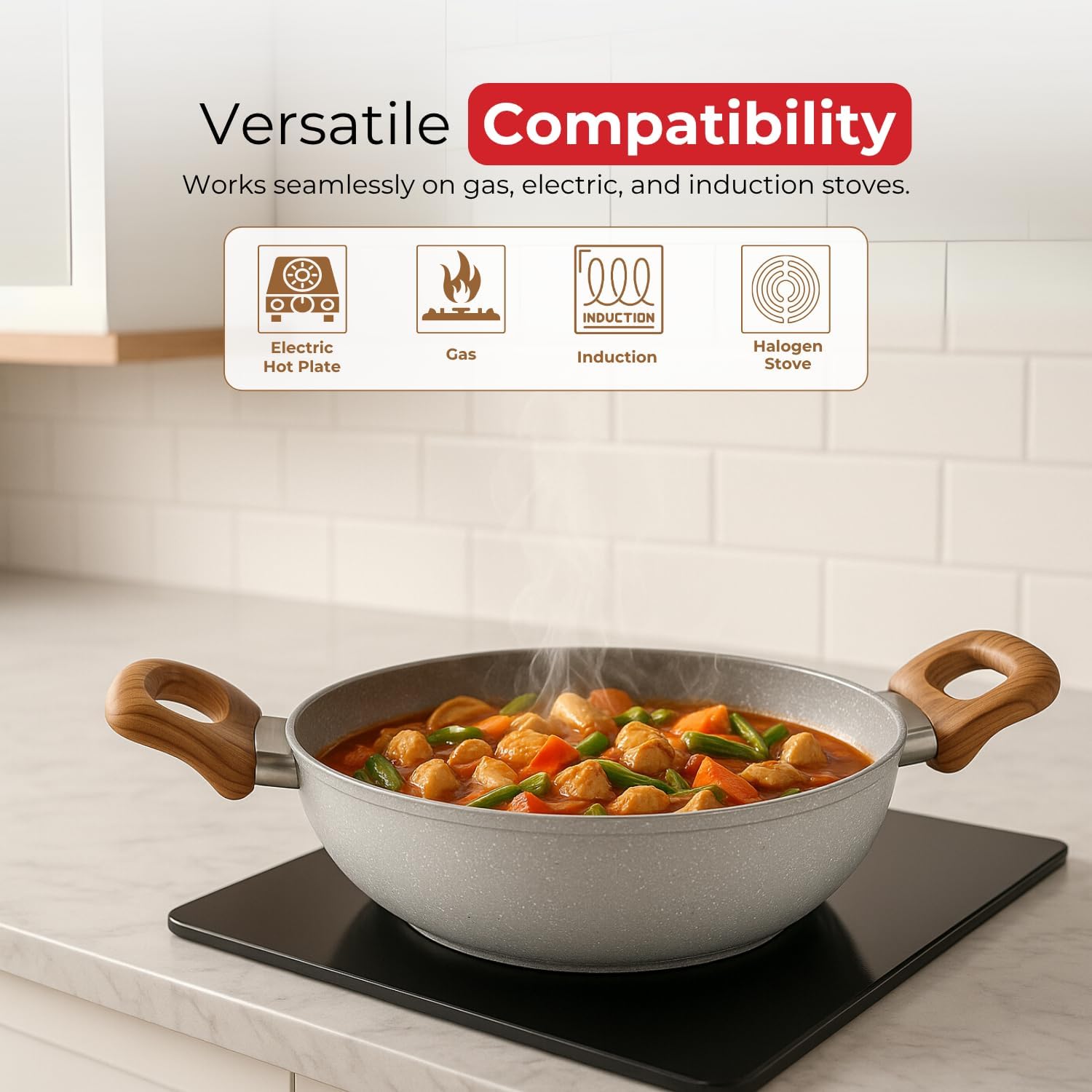 SALFORD Forged Non-Stick Kitchen Cookware Set of 3 - Aluminium Kadai/Deep Frying Pan + Glass Lid (9.5 inch). Skillet/Frypan (5.5 inch) & Tava/Crepe pan(10.3 inch) with Induction & Gas - PFOA Free