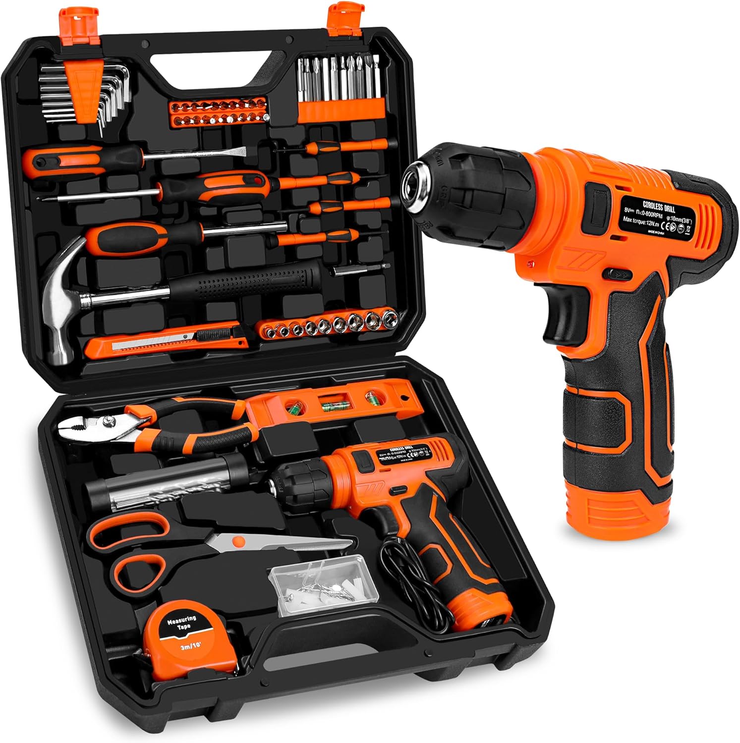 139-Piece Tool Set - Tool Kit with 8V Cordless Drill Driver in ToolBox Storage Case. General Household Drill Set for Home Repairs. Handyman. DIY Projects