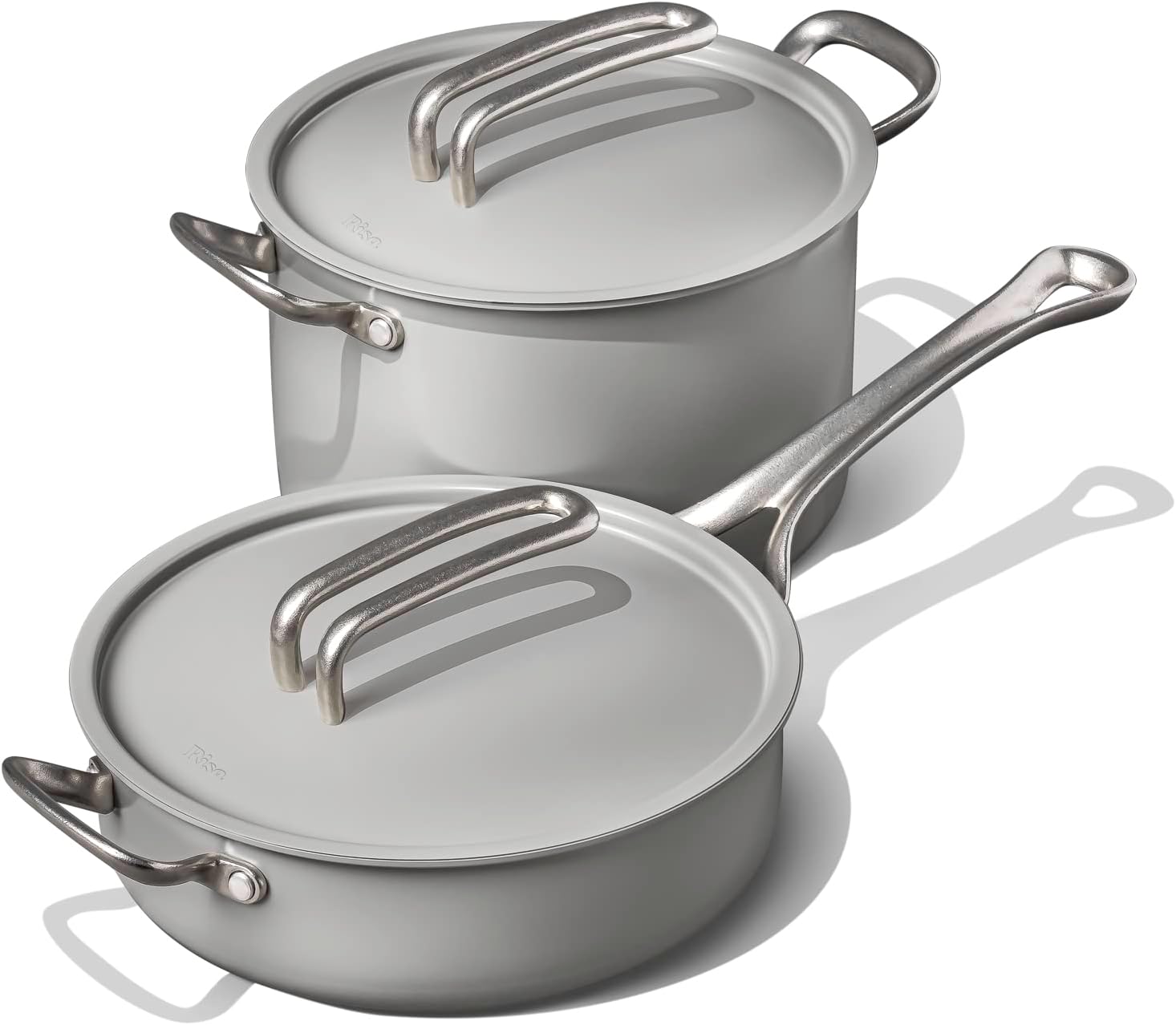 Risa Induction Cookware Pot and Pan Set by Eva Longoria - Nonstick. Ceramic Coating. Stainless Steel Handle Cookware Set - 10 inch Pot. 11 Inch Pan w/Lid - Cool Grey - Kitchen Sets for Cooking
