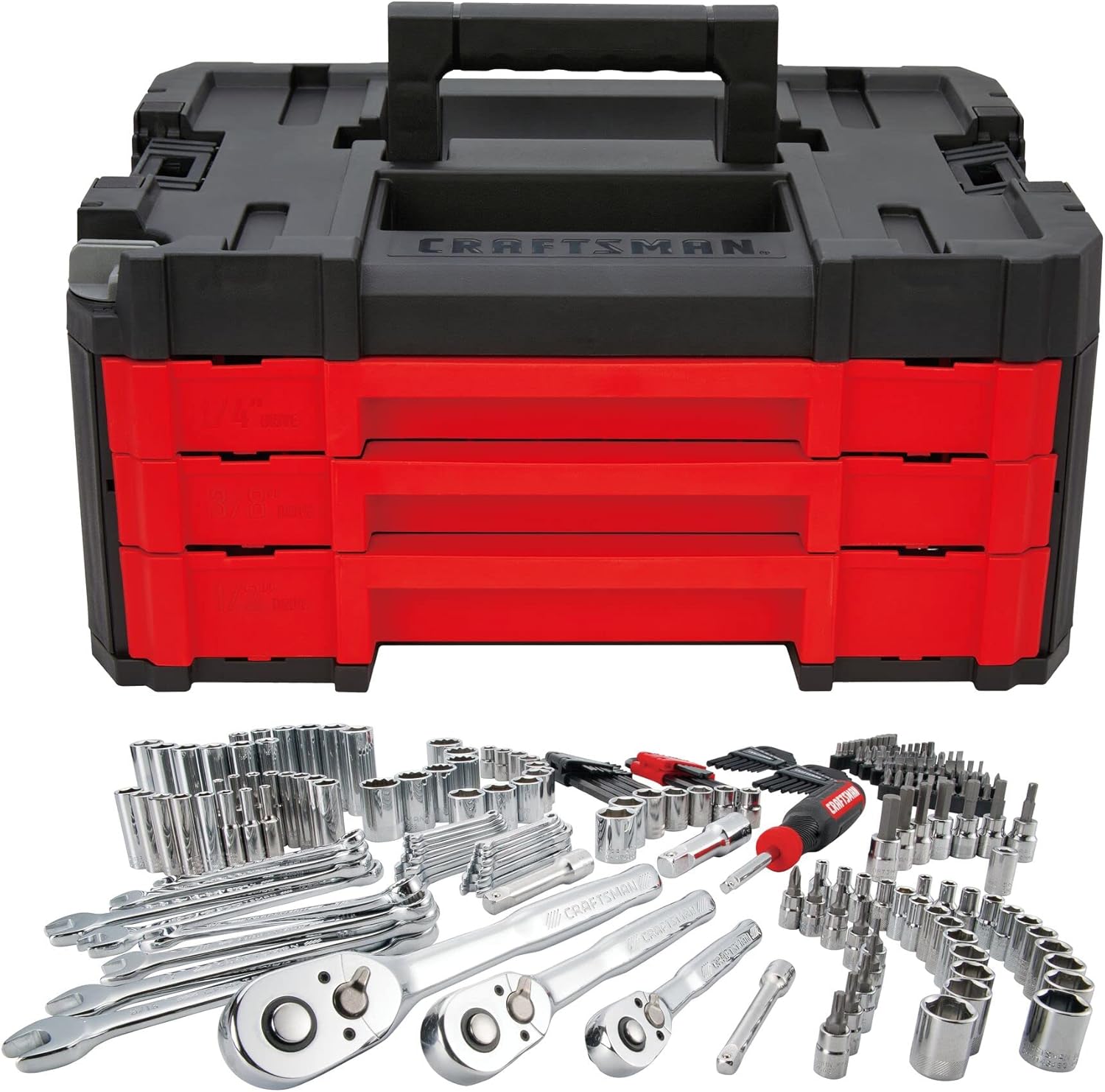 Craftsman VERSASTACK Mechanics Tool Set. 1/4 in. 3/8 in. and 1/2 in Drive. 230 Piece (CMMT45306)