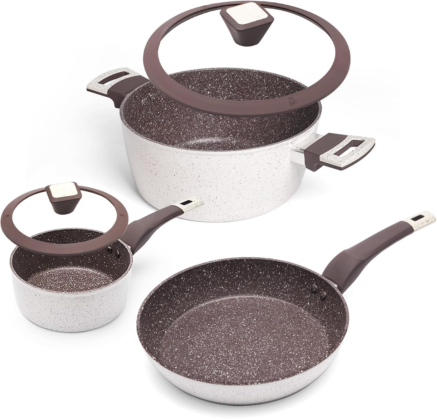5Pcs Non Stick Pots and Pans Set | Ceramic Cookware Set with Stay-Cool Handles | PFAS-Free. Healthy & Safe Kitchen Utensils Set