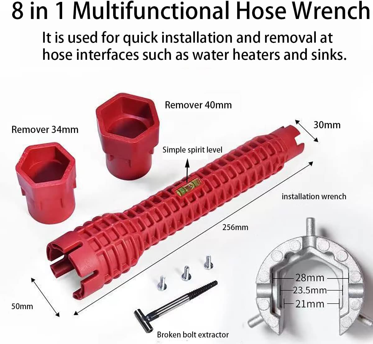 8 in 1 Multifunctional Sink Bathroom Wrench. Plumbing Installation Tool Household Water Pipe Faucet Washing Basin Corner Valve Sink Repair Removal Tool