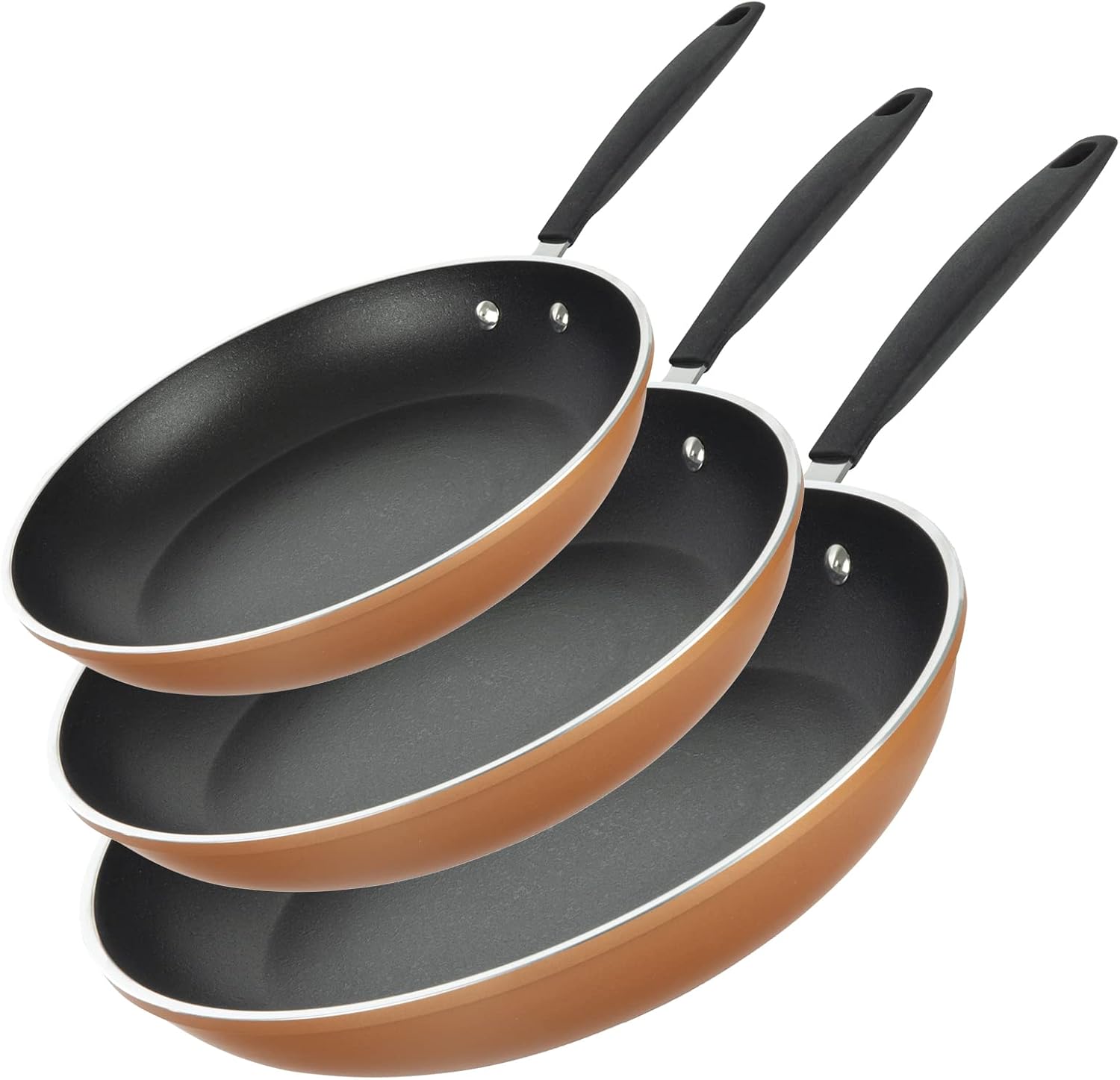 Gotham Steel 3-Piece Copper Cast Nonstick Fry Pan Set. 8. 10 & 12 Skillets. Omelet Pan. PFOA-Free. Dishwasher Safe Cool Touch Handle