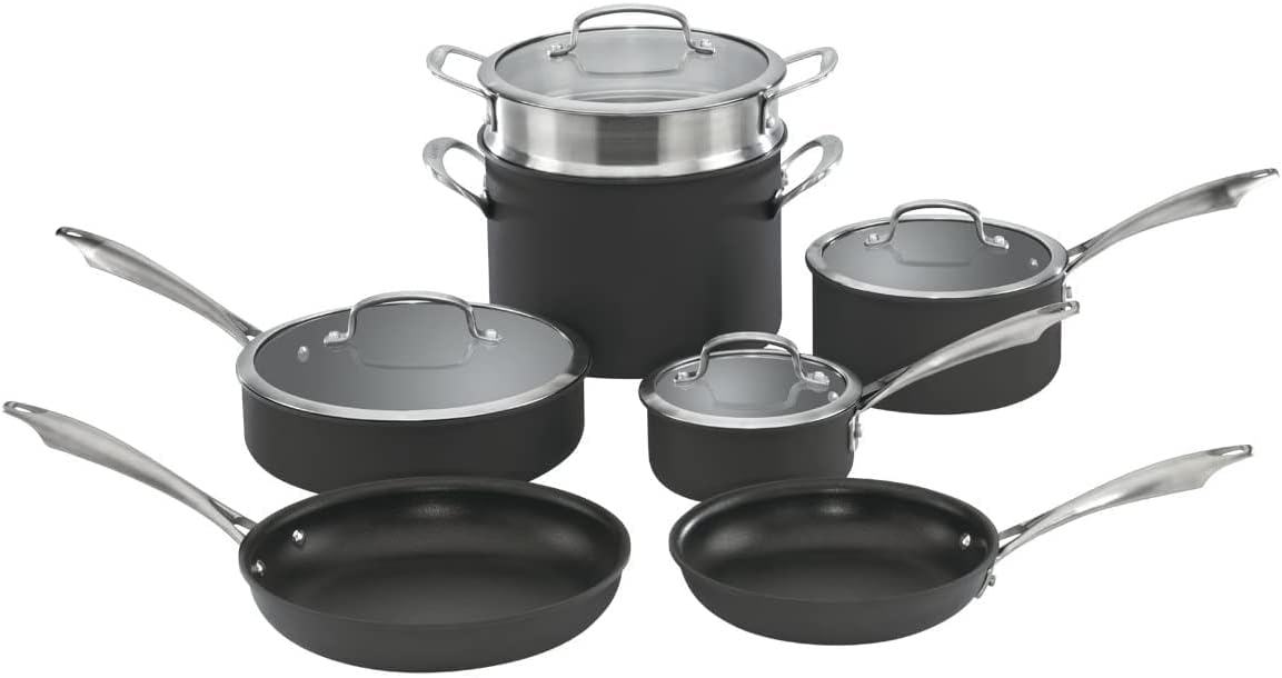 Cuisinart Anodized 11-Piece Cookware Set Dishwasher-Safe-Hard. Black and Cuisinart 630-20 Chef's Classic 11-Inch Square Griddle Nonstick-Hard-Anodized