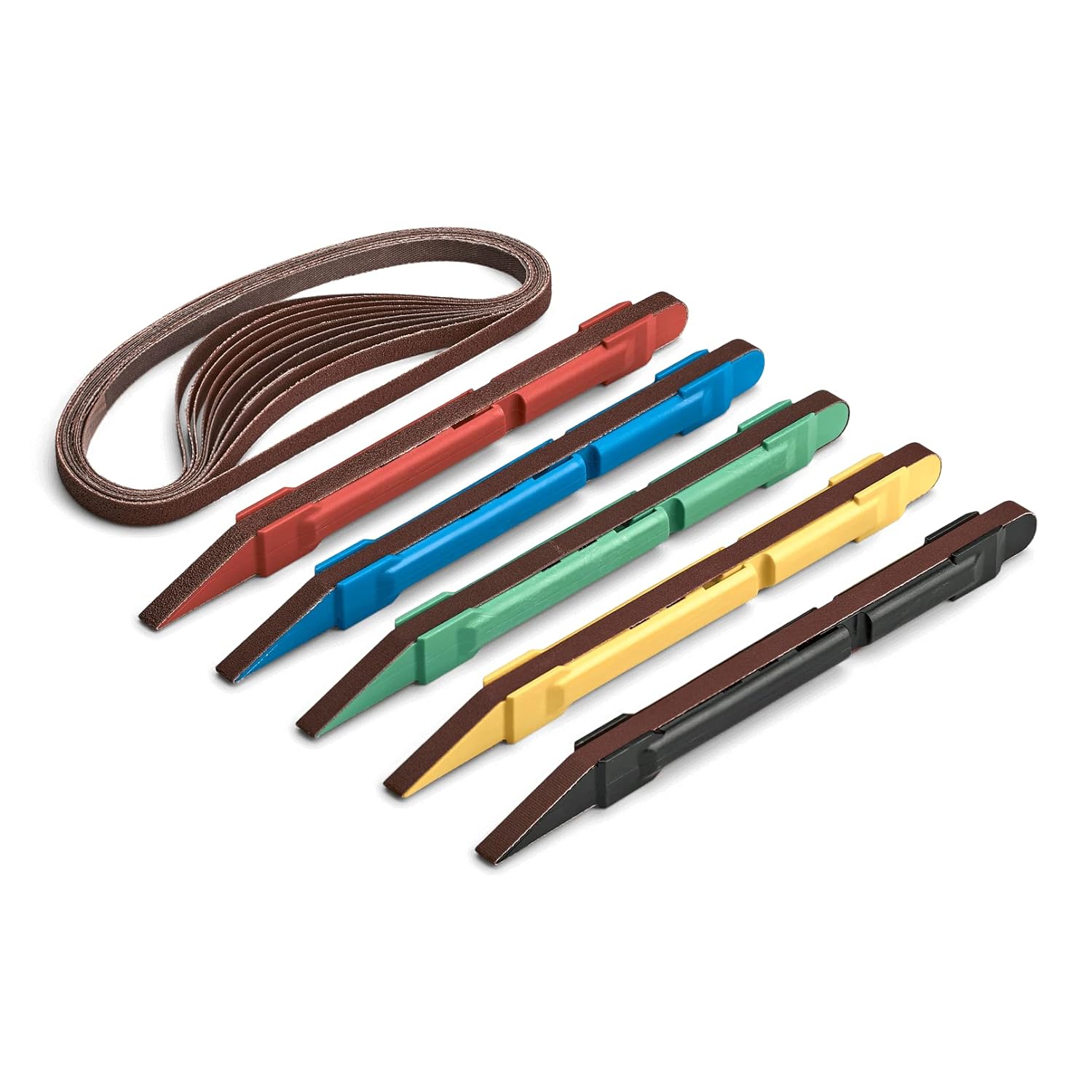 5 Piece Sanding Detailer Set with 2 Extra Replacement Belts Per Stick. 5 Grits 120. 240. 320. 400 & 600 Grit Made in The USA for Sanding Wood. Metal & Plastics. Long Life Sanding Belts
