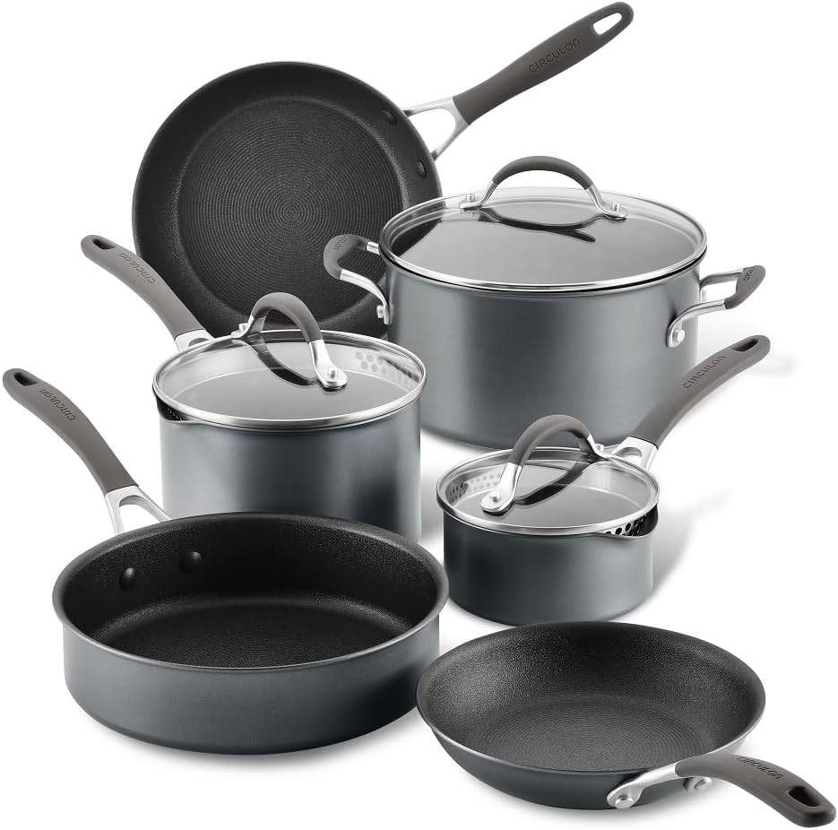 Circulon A1 Series with ScratchDefense Technology Nonstick Induction Cookware/Pots and Pans Set. 9 Piece. Graphite