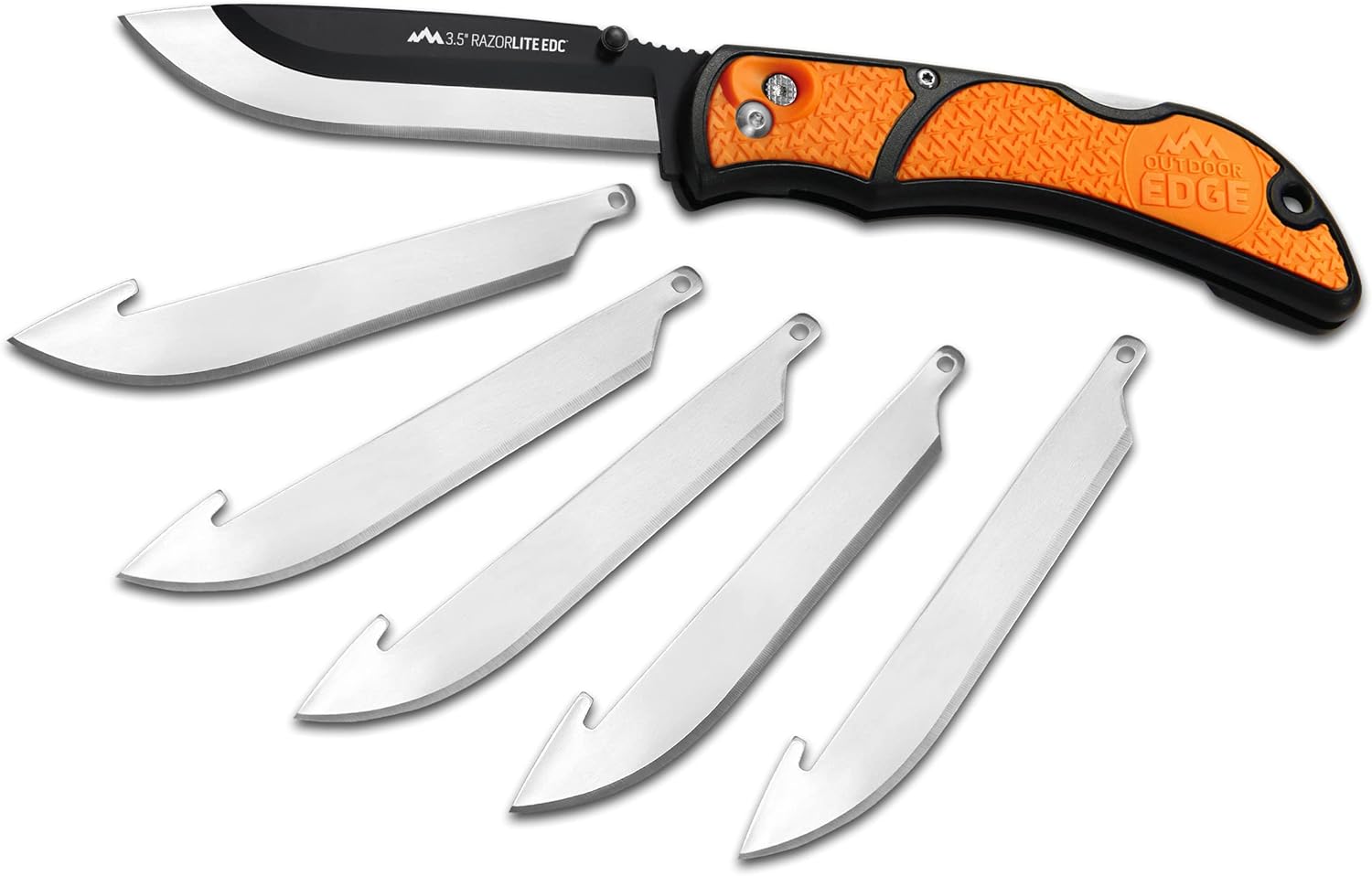 OUTDOOR EDGE 3.5 RazorLite EDC Knife. Pocket Knife with Replaceable Blades and Clip. The Perfect Hunting Blade for Skinning Deer. Blaze Orange with 6 Blades