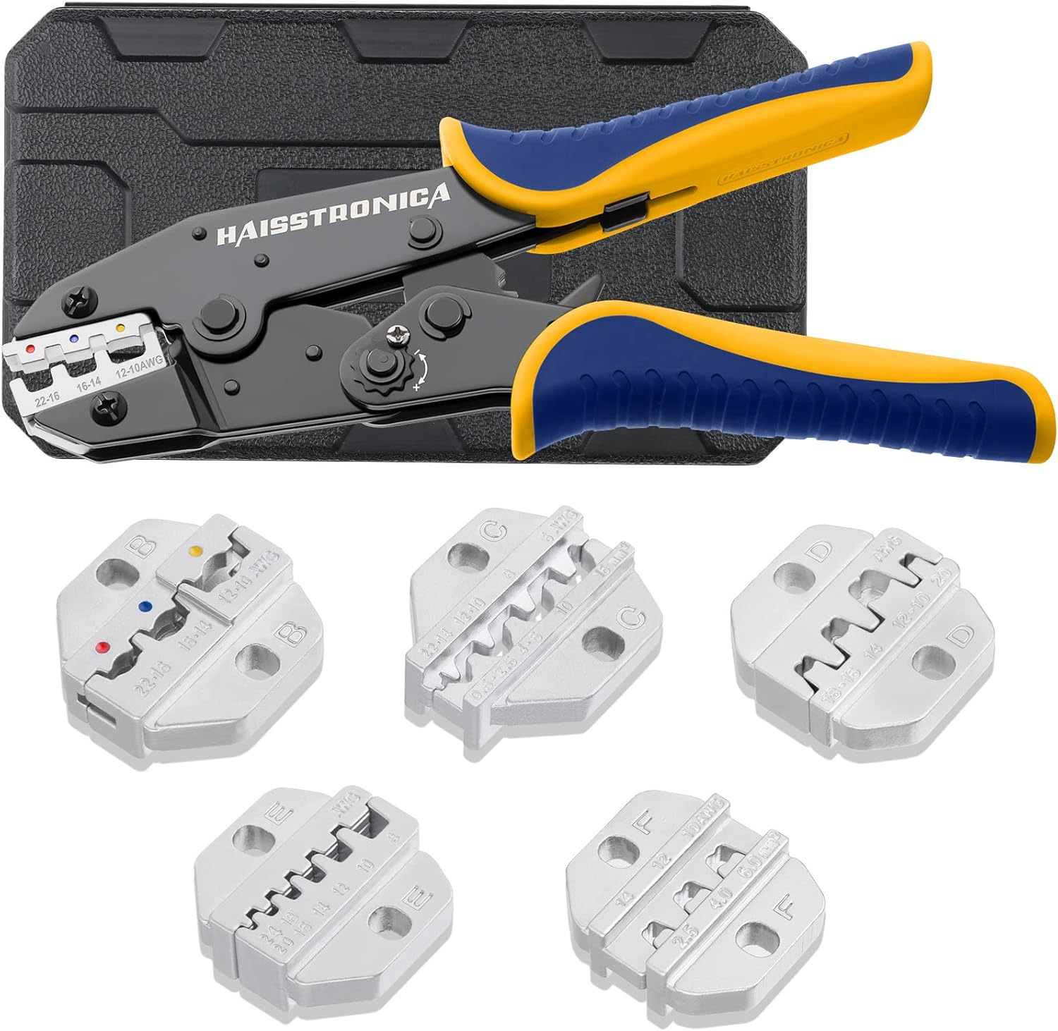 haisstronica Crimping Tool For Heat Shrink Connectors-AWG 22-10 Ratchet Wire Terminal Crimper-Ratcheting Crimper Tools-Available For Insulated Nylon Connectors and Electrical Wire Connectors HS-8327